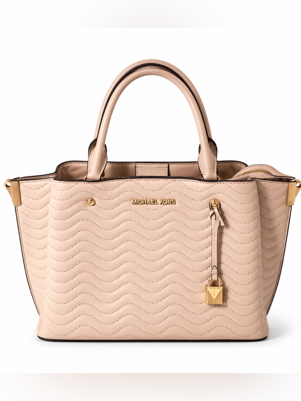 Michael Kors Quilted Leather Satchel with Gold Hardware